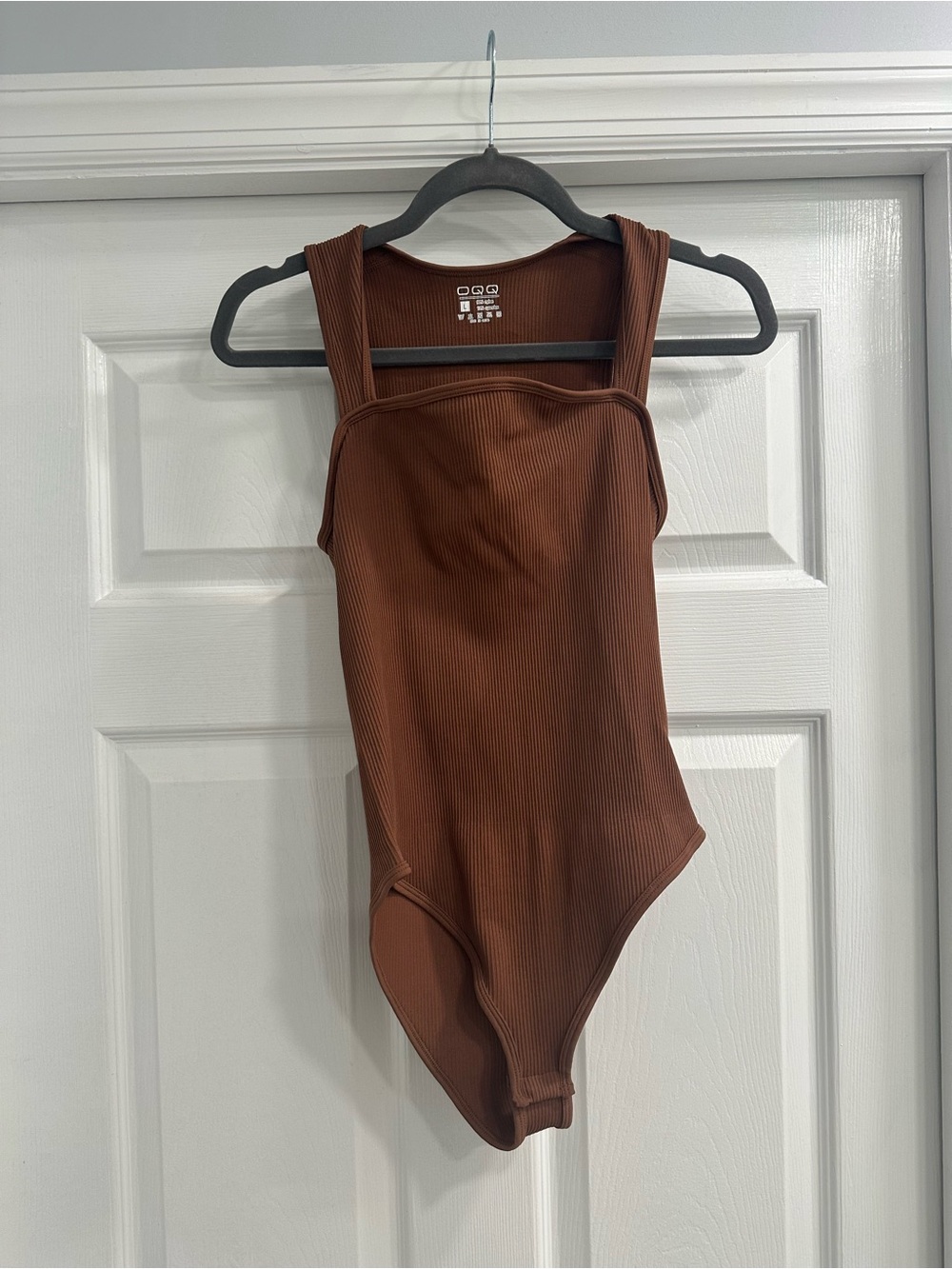 Ribbed Square-Neck Bodysuit in Chocolate Brown